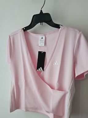 adidas Pink V-Neck Sport Top with Logo